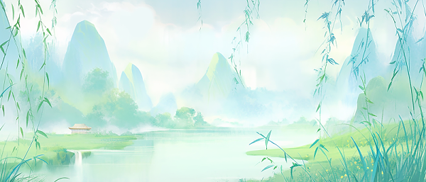 千庫網(wǎng)_清明節(jié)清明中國風山水綠色淡雅古風背景插畫_插畫編號312936